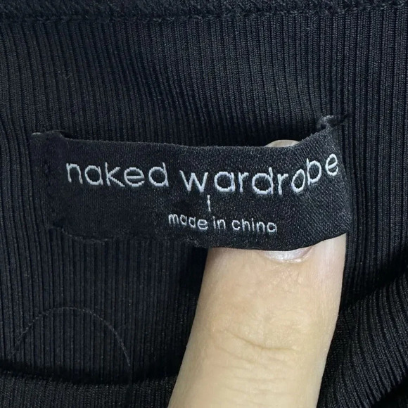 Naked Wardrobe Whimsigoth Off The Shoulder Mini Dress Large Black Ruched Cut Out - Picture 7 of 8